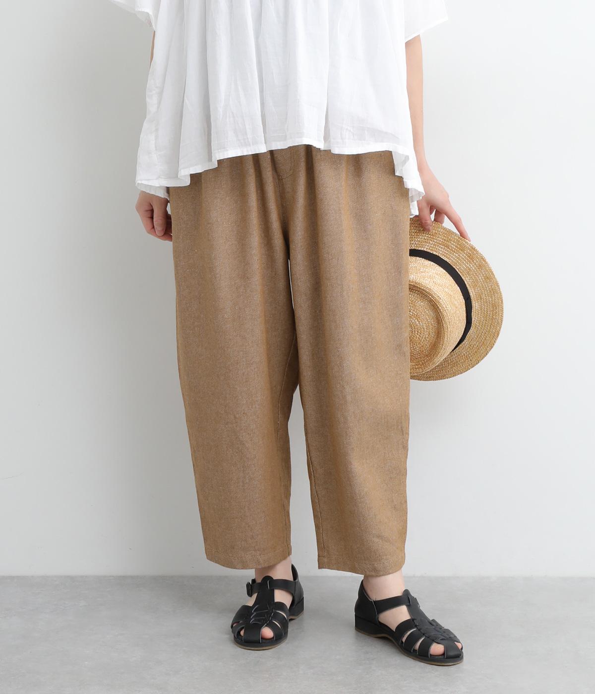 コットンリネン太番手綾織り無地ツイルテーパードパンツ(モカ-ONESIZE)