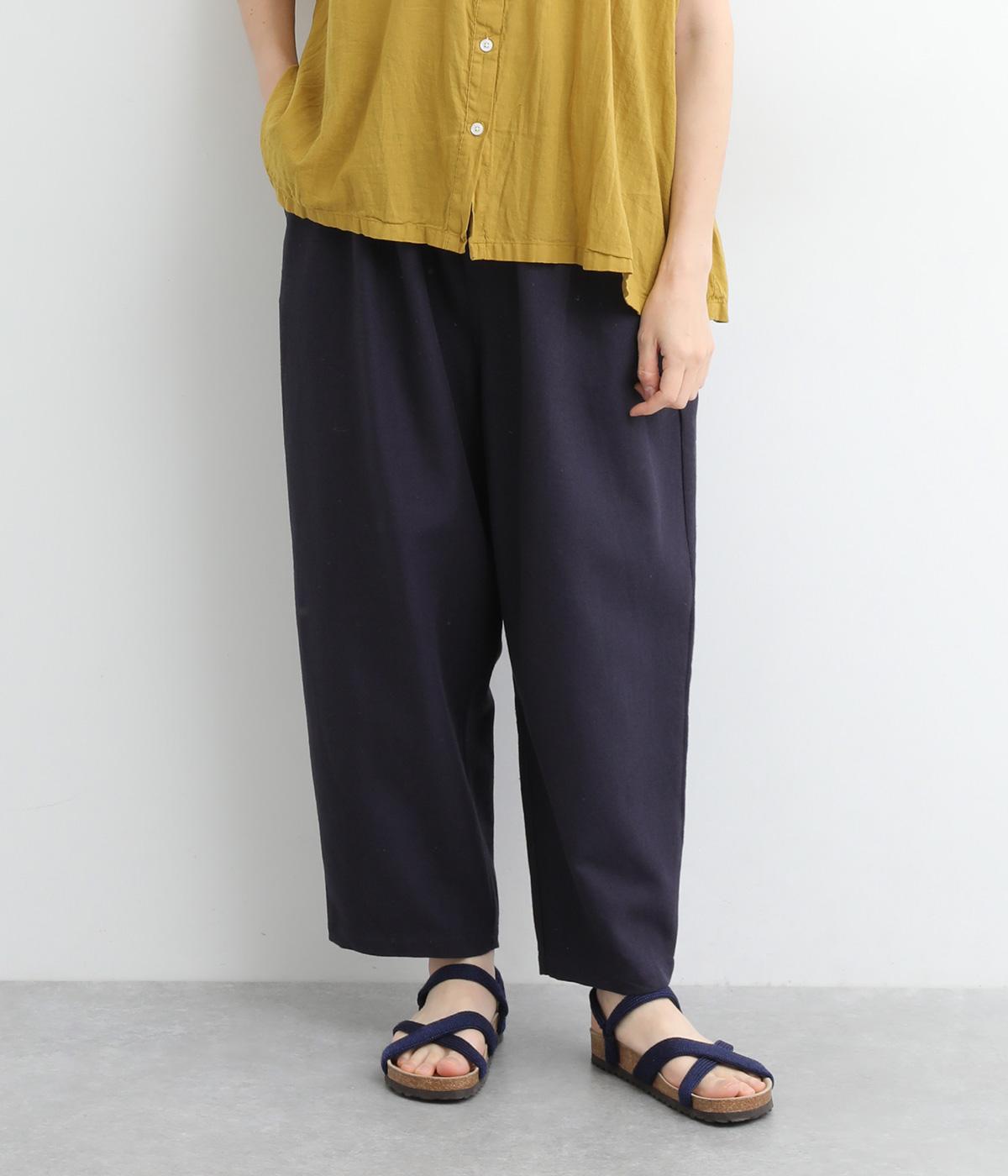 コットンリネン太番手綾織り無地ツイルテーパードパンツ(ネイビー-ONESIZE)