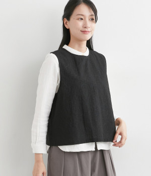コットンリネン刺繍ベスト(ブラック-ONESIZE)