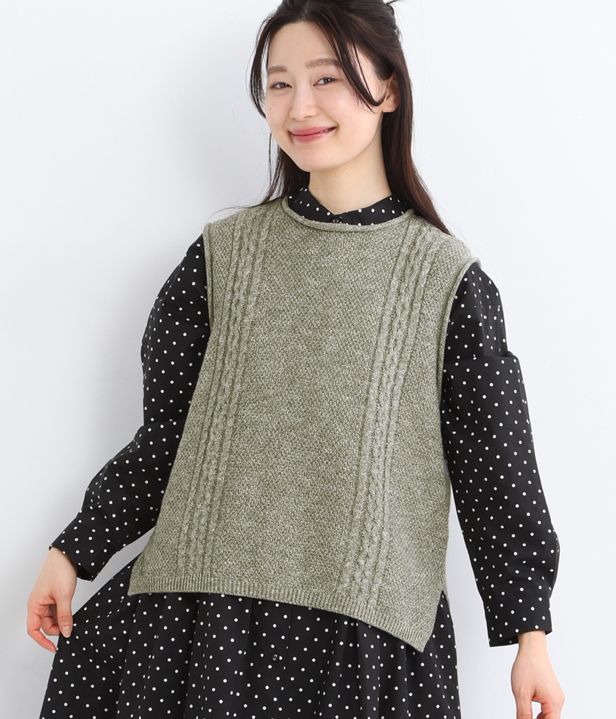 コットンリネン鹿の子編みニットベスト(グレー-ONESIZE)