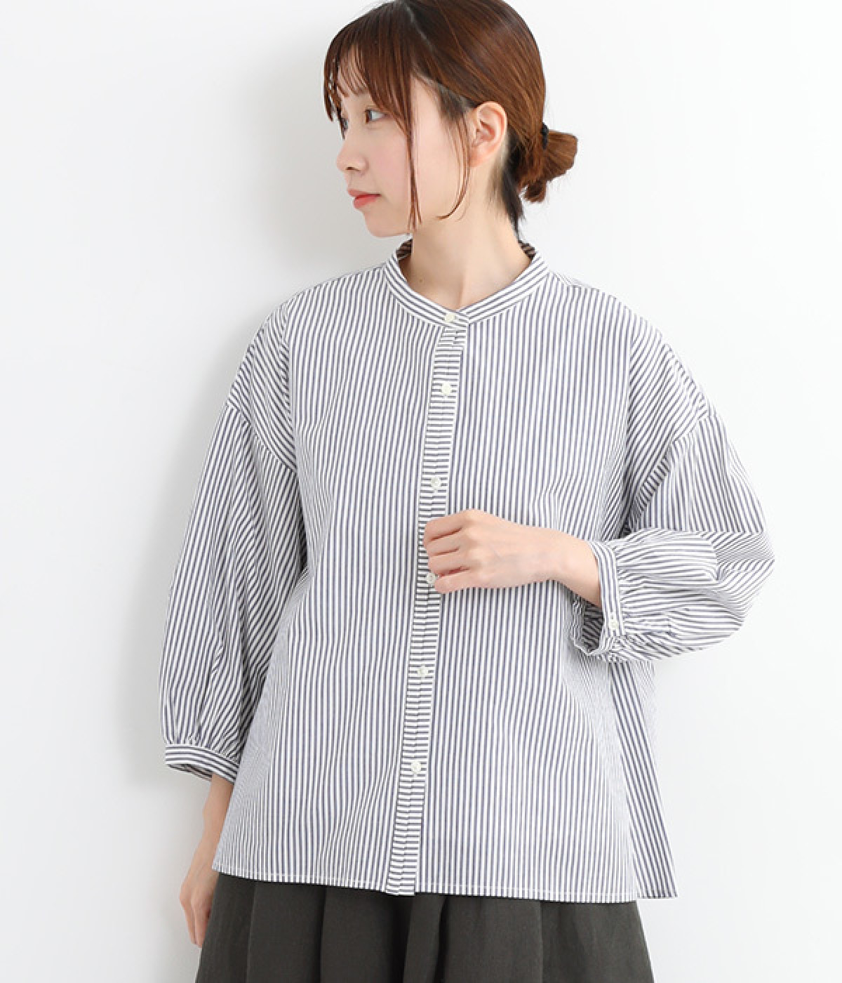 コットン細番手ハオリブラウス(ストライプ-ONESIZE)