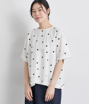 コットンリネンドット刺繍ブラウス(ホワイト-ONESIZE)
