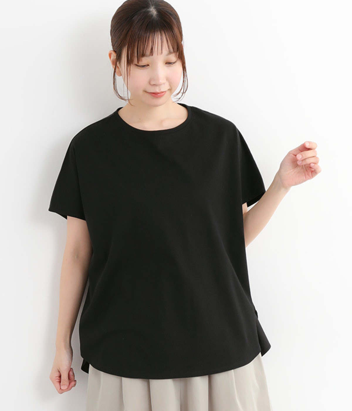 【日本製】GIZAndy天竺布帛切替カットソー(ブラック-ONESIZE)