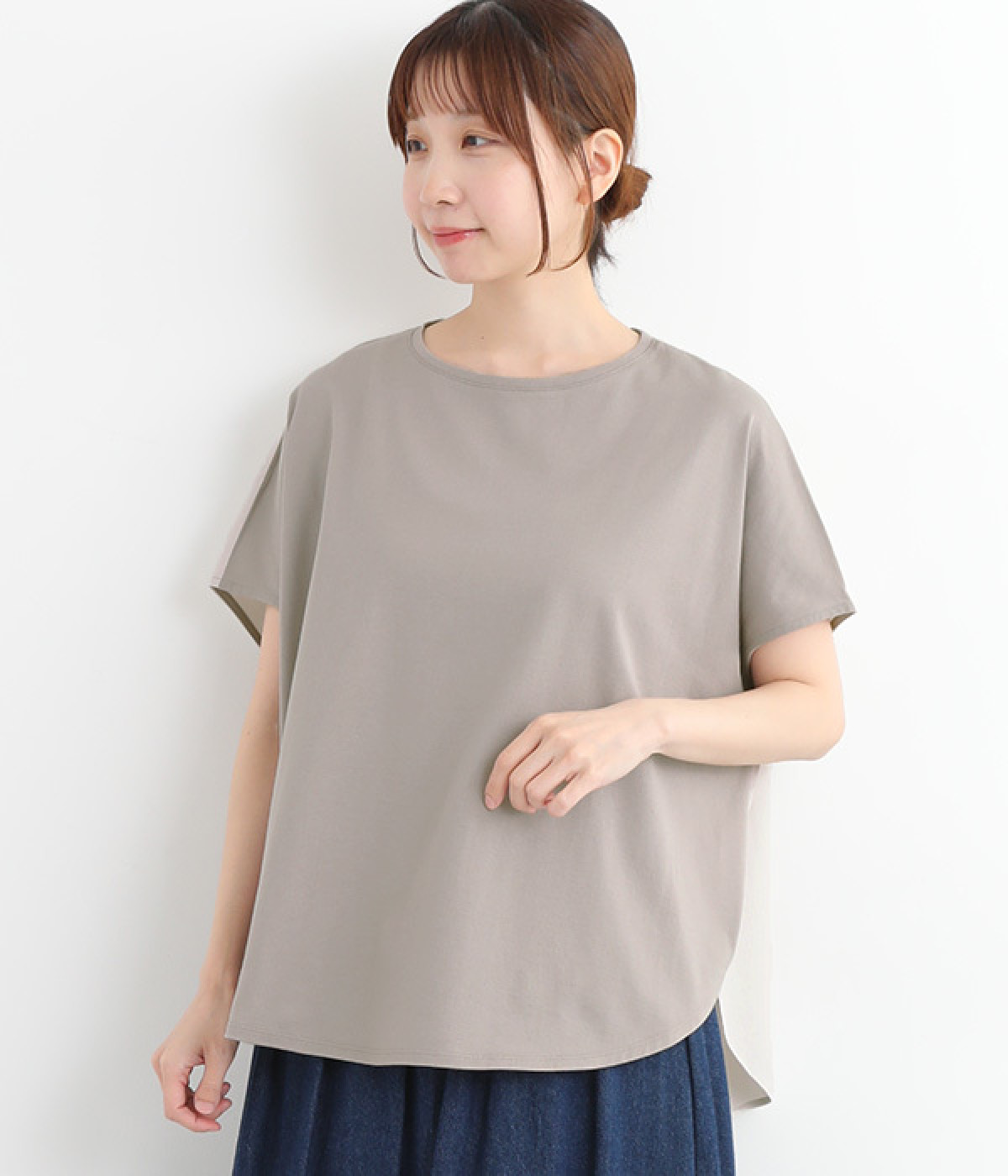 【日本製】GIZAndy天竺布帛切替カットソー(グレージュ-ONESIZE)