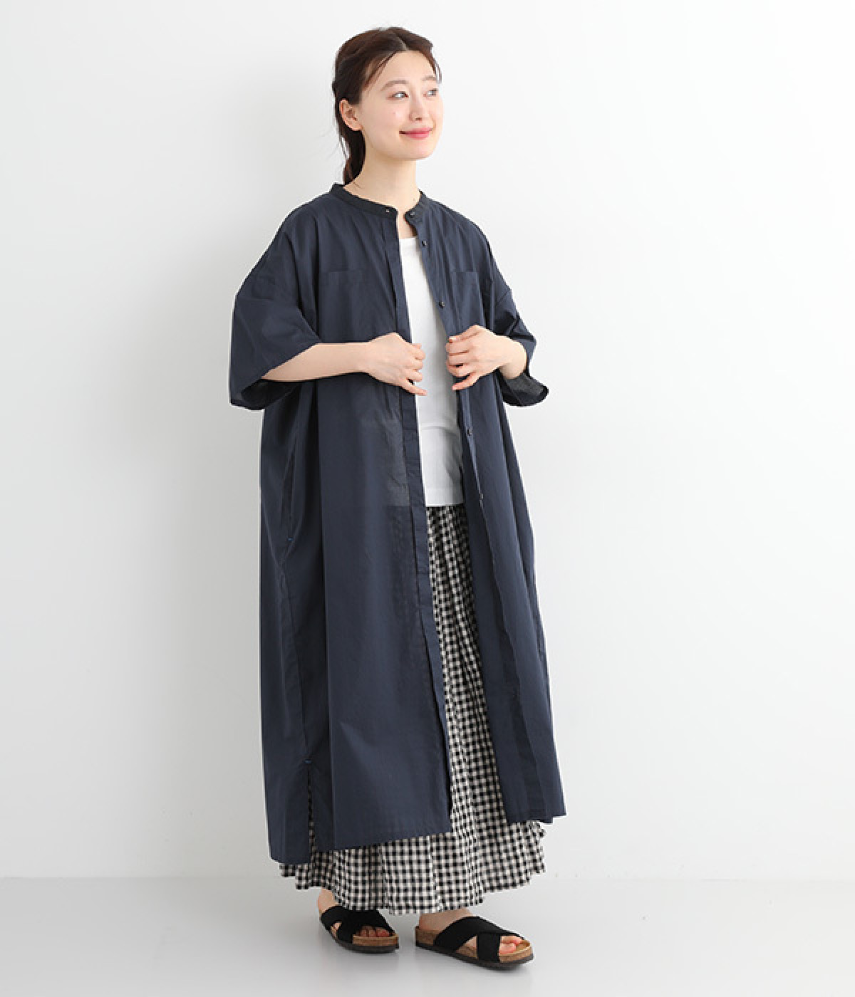 コットン細番手ポケットワンピース(ネイビー-ONESIZE)