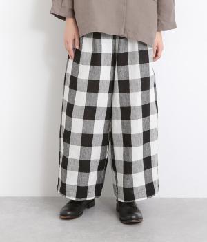 リネンブロックチェックパンツ(ブラック-ONESIZE)