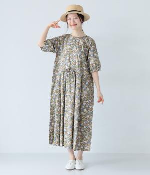 リバティーウエストリボンワンピース(カーキ-ONESIZE)