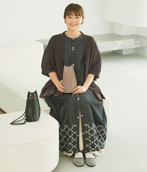 【リンネル掲載】デニム×サークル刺繍ワンピース(ブラック-ONESIZE)