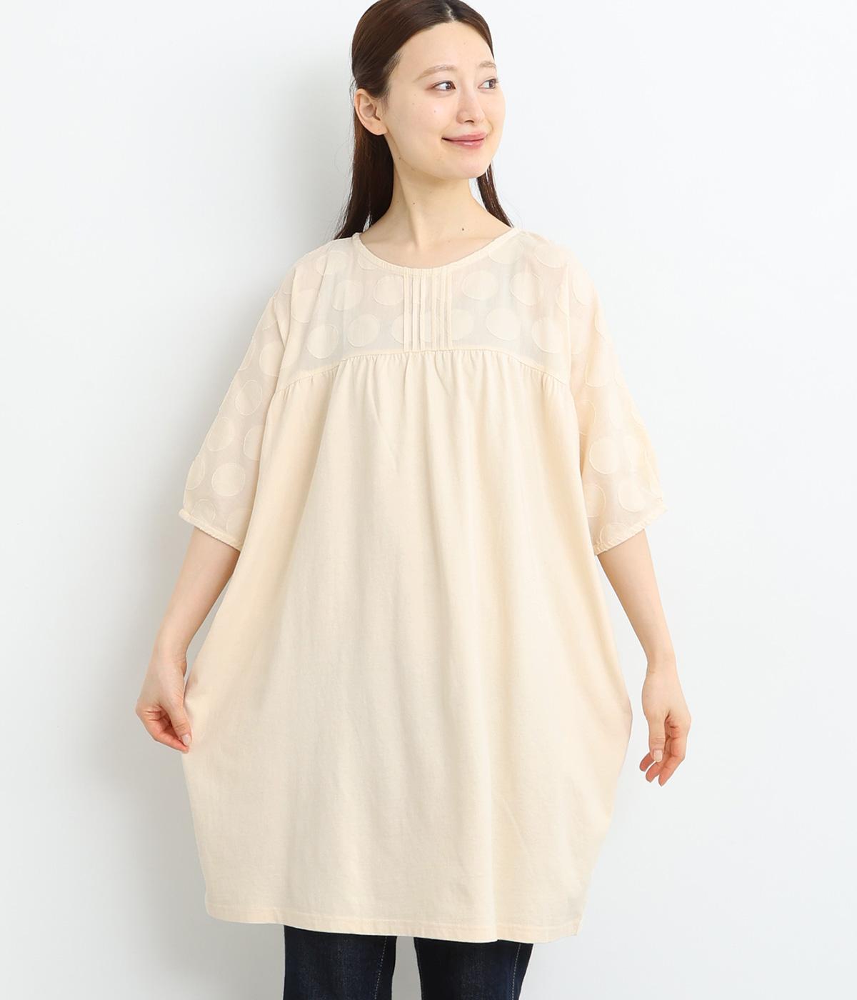ドットジャカード 切替バルーンチュニック(ナチュラル-ONESIZE)