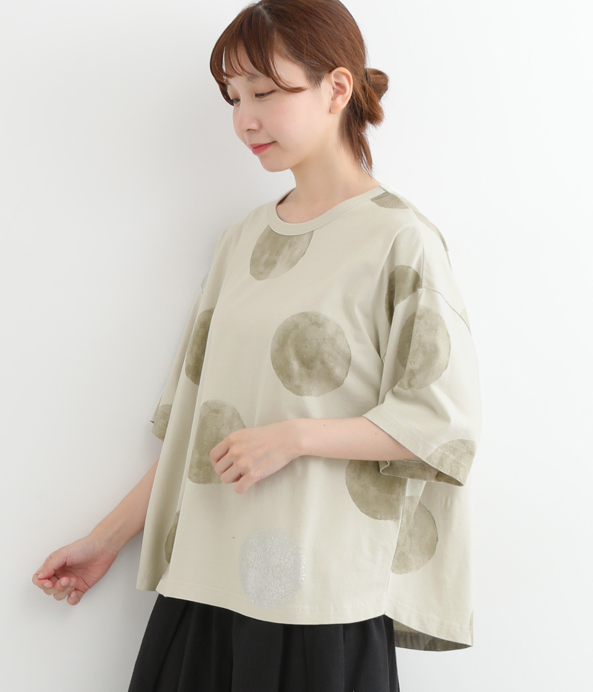 水彩＋箔ドットプリントTシャツ(ライトグレー-ONESIZE)