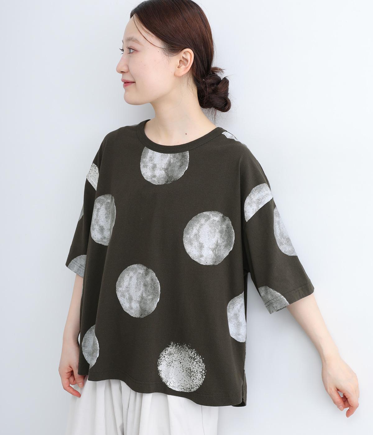 水彩＋箔ドットプリントTシャツ(スミクロ-ONESIZE)