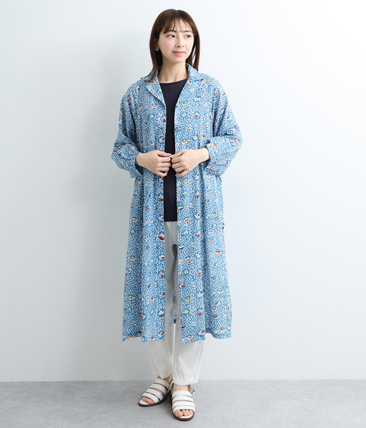 コットンブロックヨットワンピース(ブルー-ONESIZE)