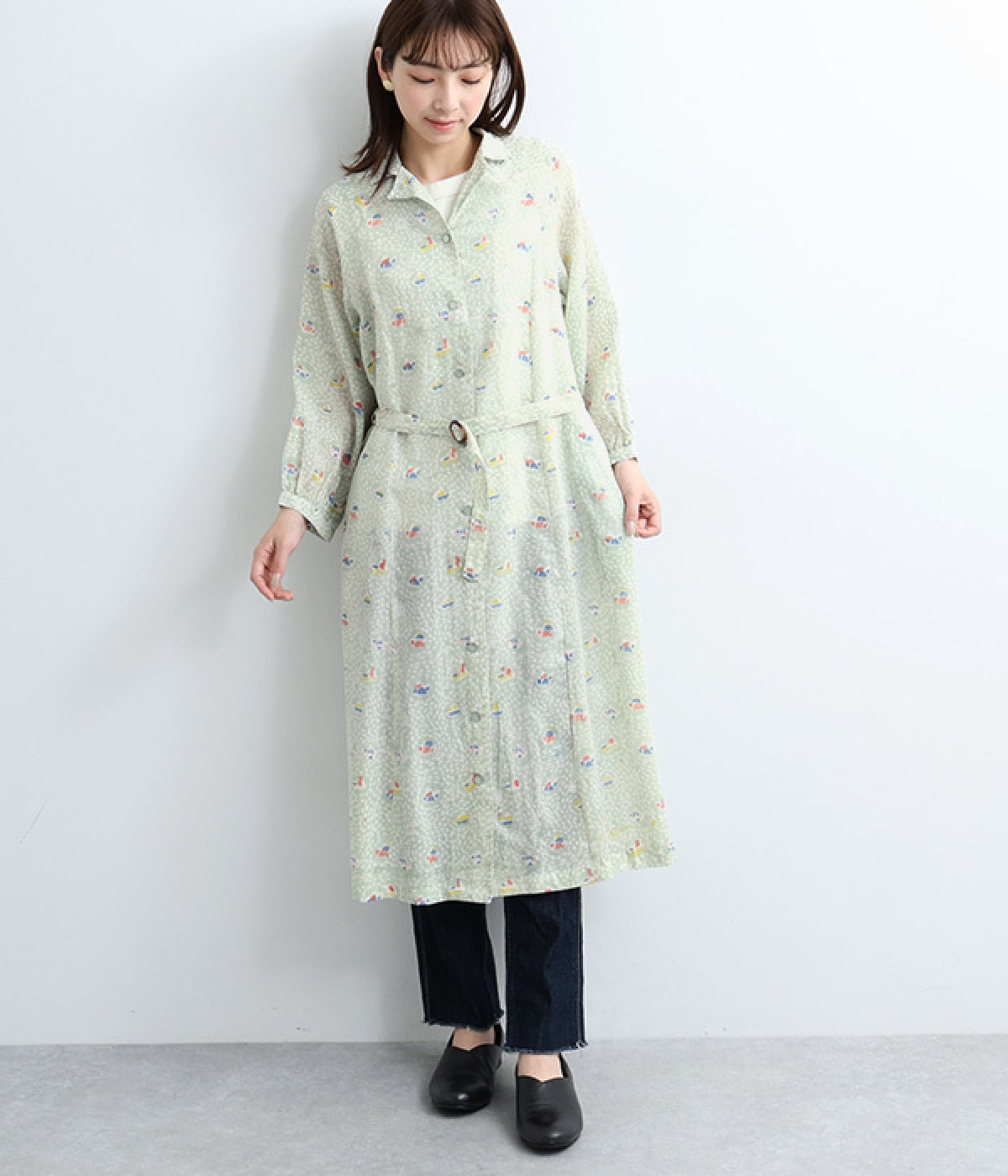 コットンブロックヨットワンピース(グリーン-ONESIZE)