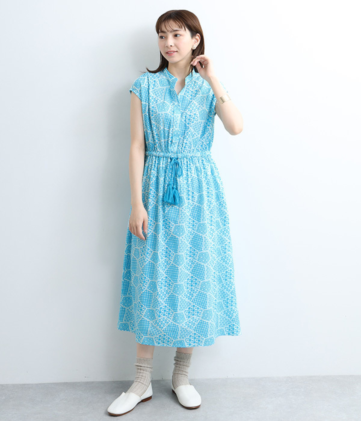 コットンプティパッチワンピース(ターコイズ-ONESIZE)