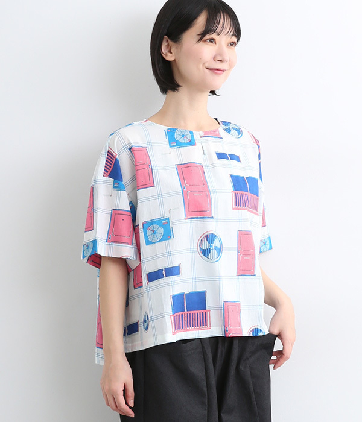 コットンキャンブリックアパートメントブラウス(ホワイト-ONESIZE)