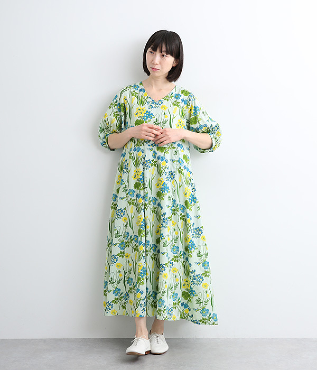 コットンモダールナショナルフラワーワンピース(グリーン-ONESIZE)