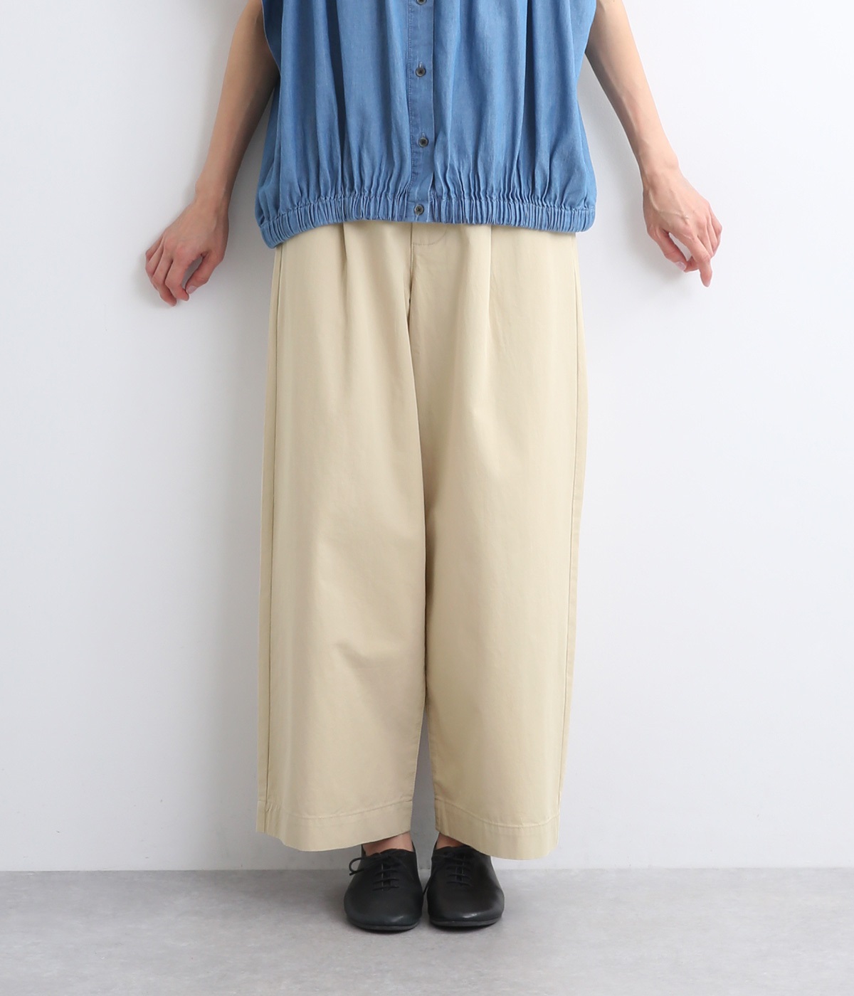 バックバックルカーブラインパンツ(ライトベージュ-ONESIZE)