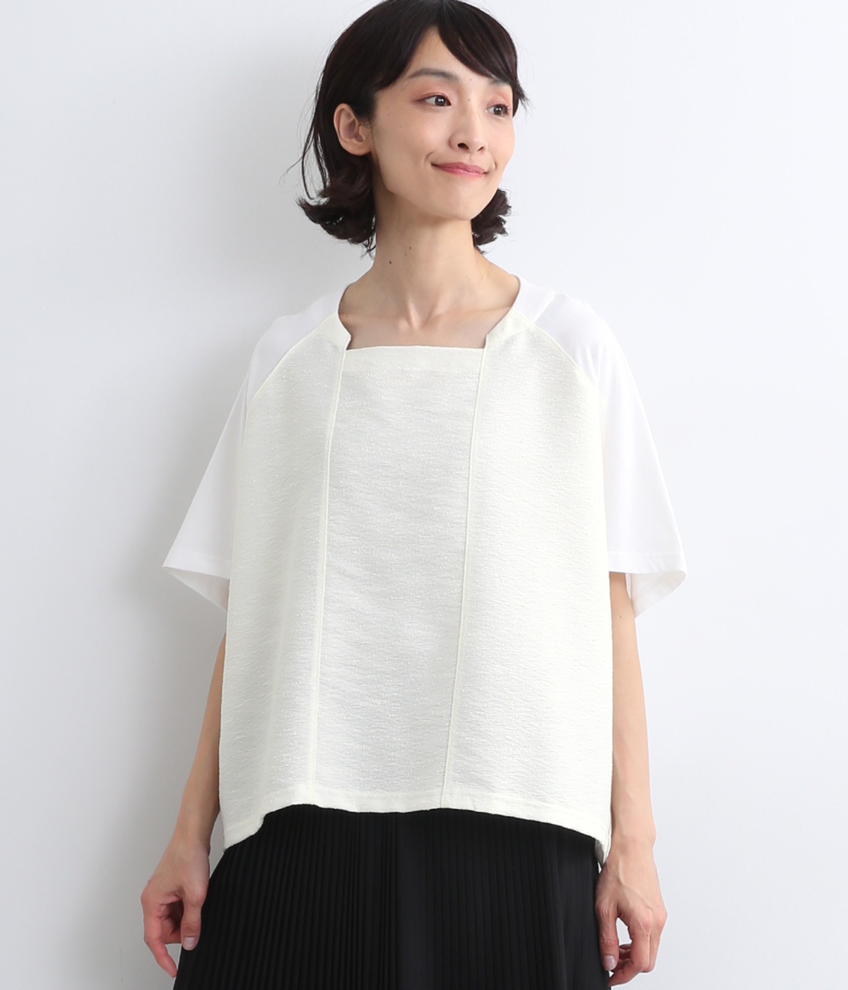 ジャカートコンビデザイントップス(オフホワイト-ONESIZE)