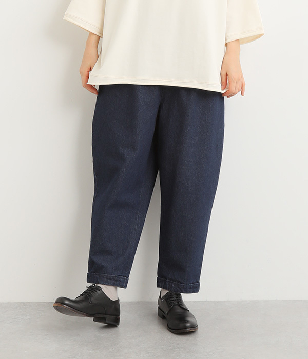 コットンデニムコクーンパンツ(インディゴ-ONESIZE)