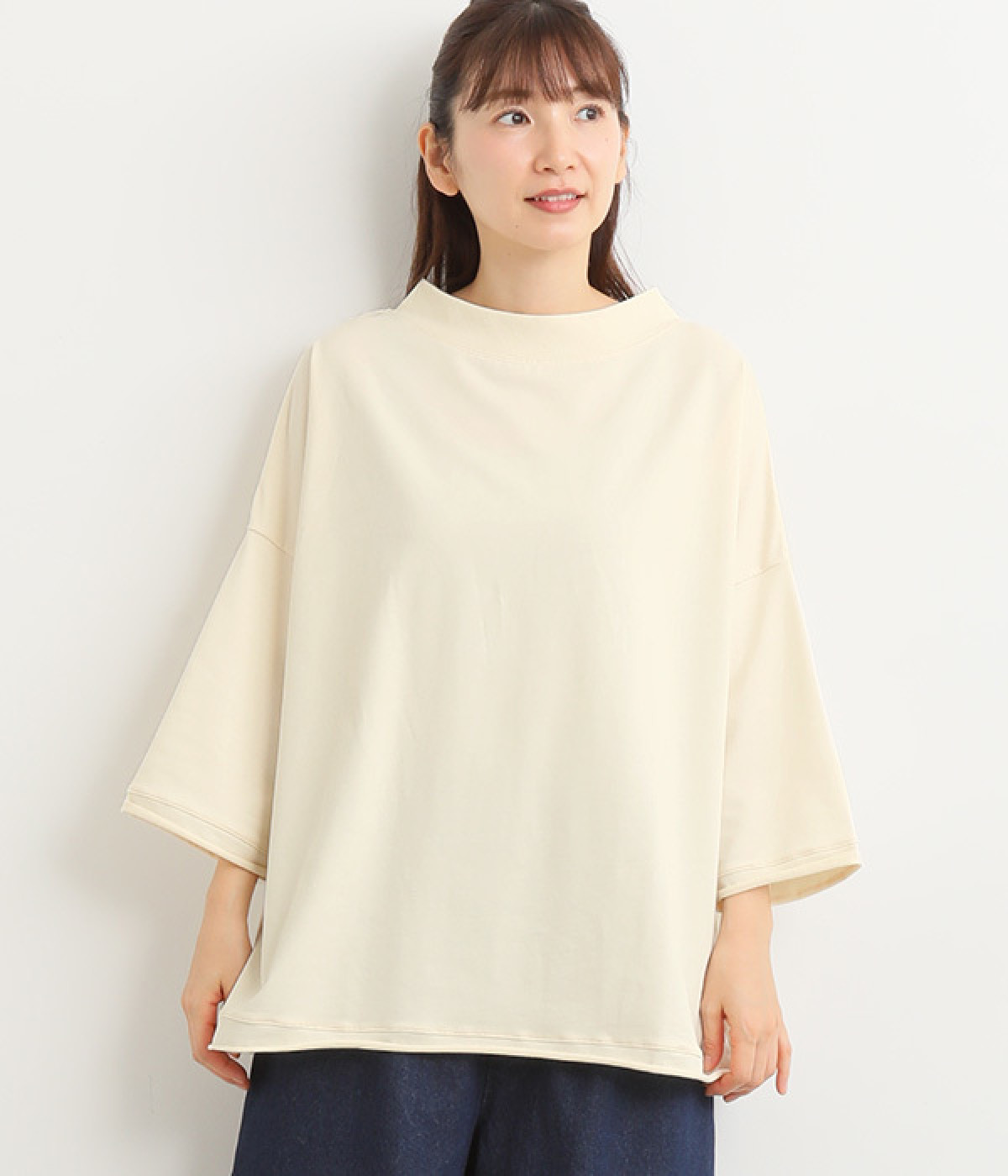ストレッチミニ裏毛スタンドネックプルオーバー(ミルク-ONESIZE)