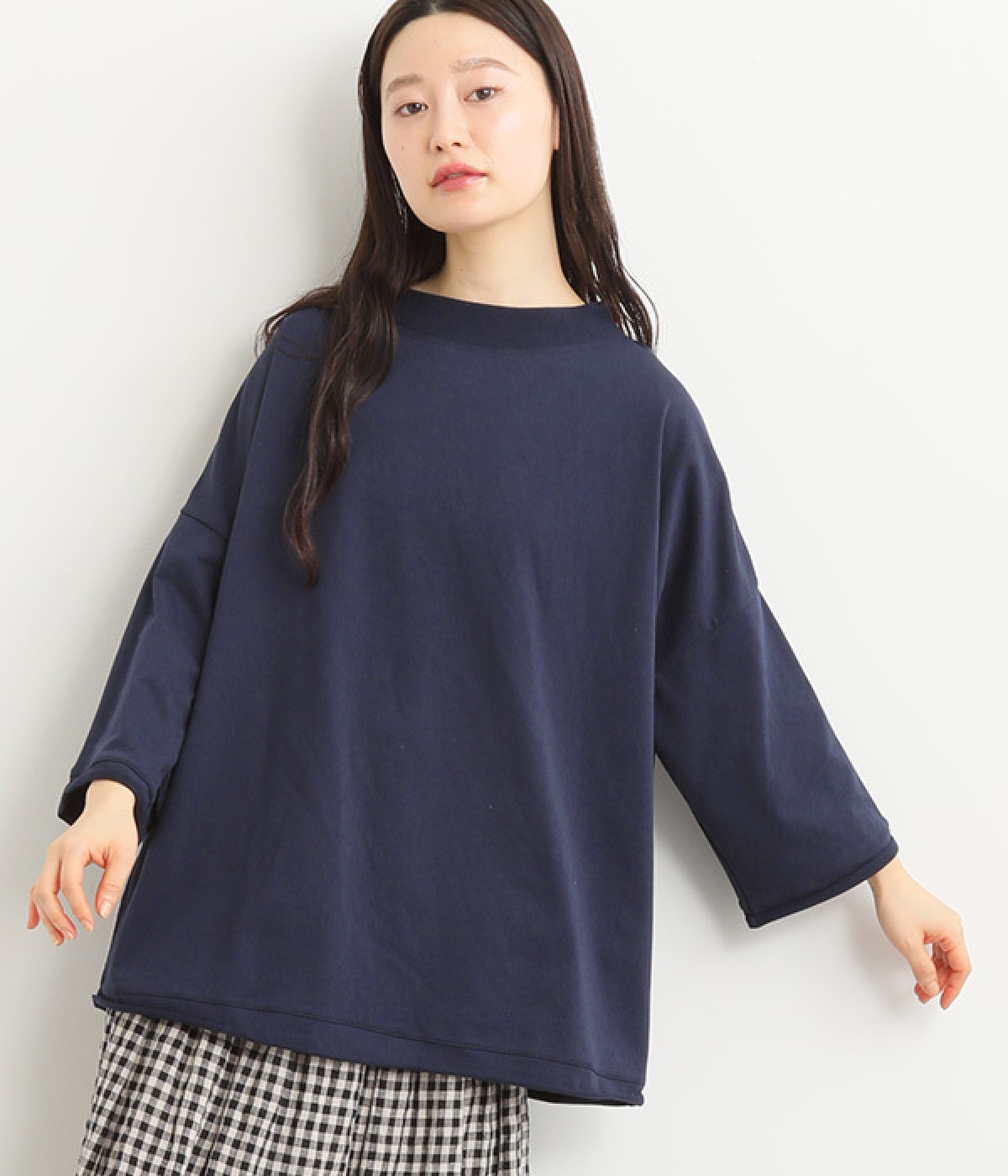 ストレッチミニ裏毛スタンドネックプルオーバー(ネイビー-ONESIZE)