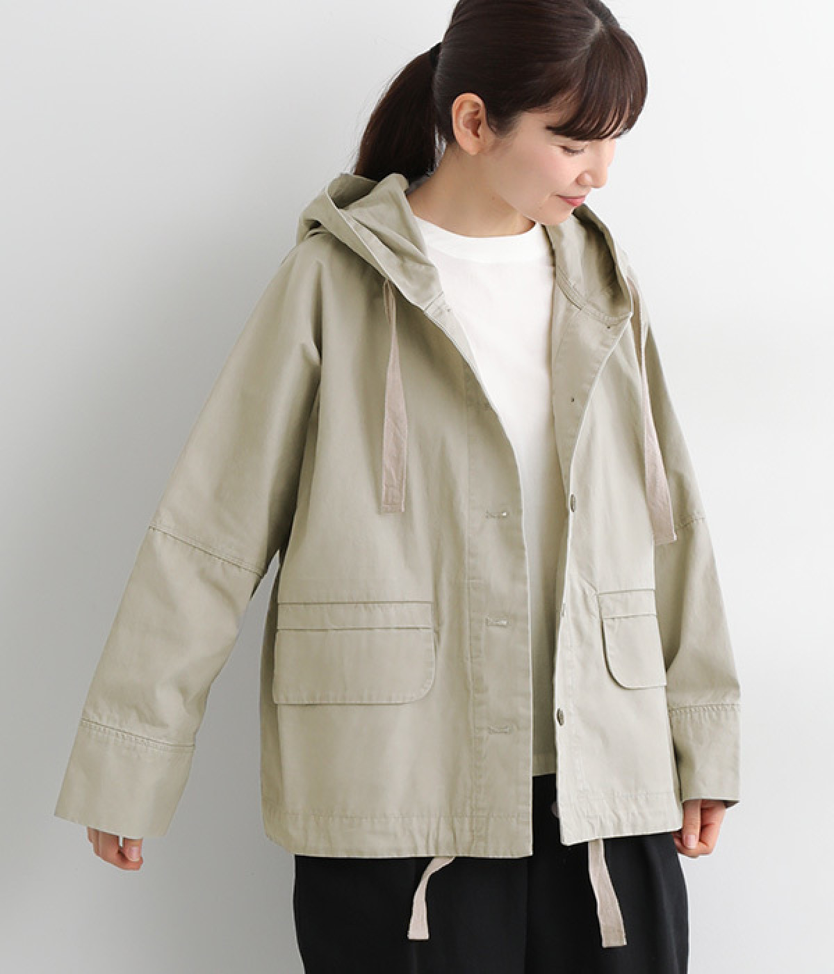 コットンワイドフードジャケット(グレー-ONESIZE)