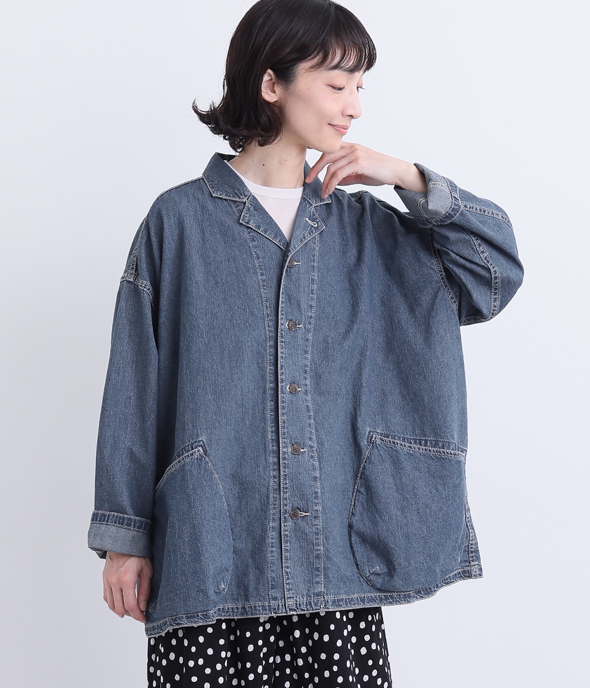コットンリネンデニムジャケット(インディゴブルー-ONESIZE)