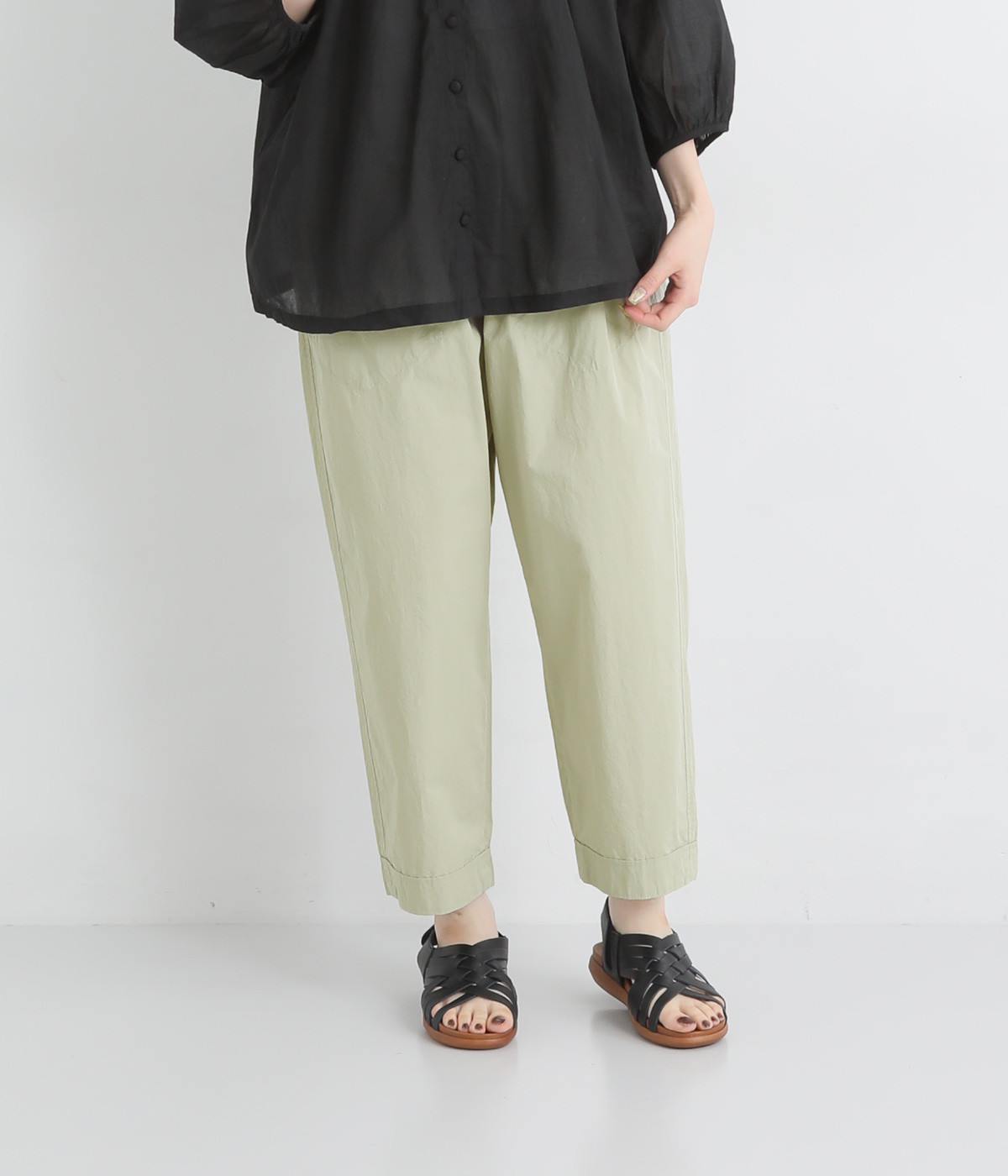 コットンダンプワッシャーテーパードパンツ(セージ-ONESIZE)