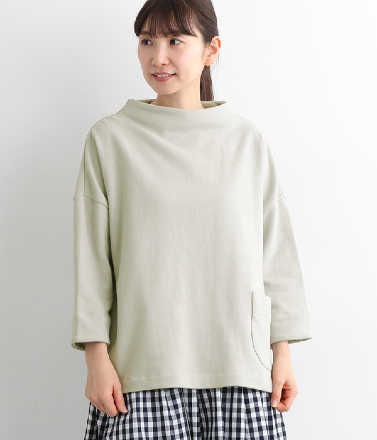 コットンリネンミニ裏毛モックネックワイドプルオーバー(パールグレー-ONESIZE)
