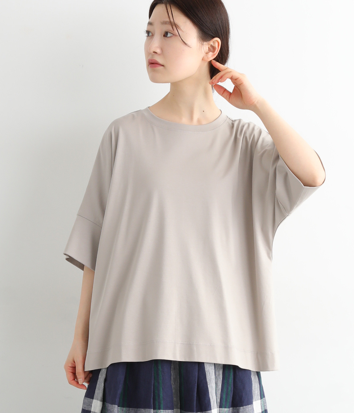 コットンシルケット天竺ドルマンワイドプルオーバー(グレージュ-ONESIZE)