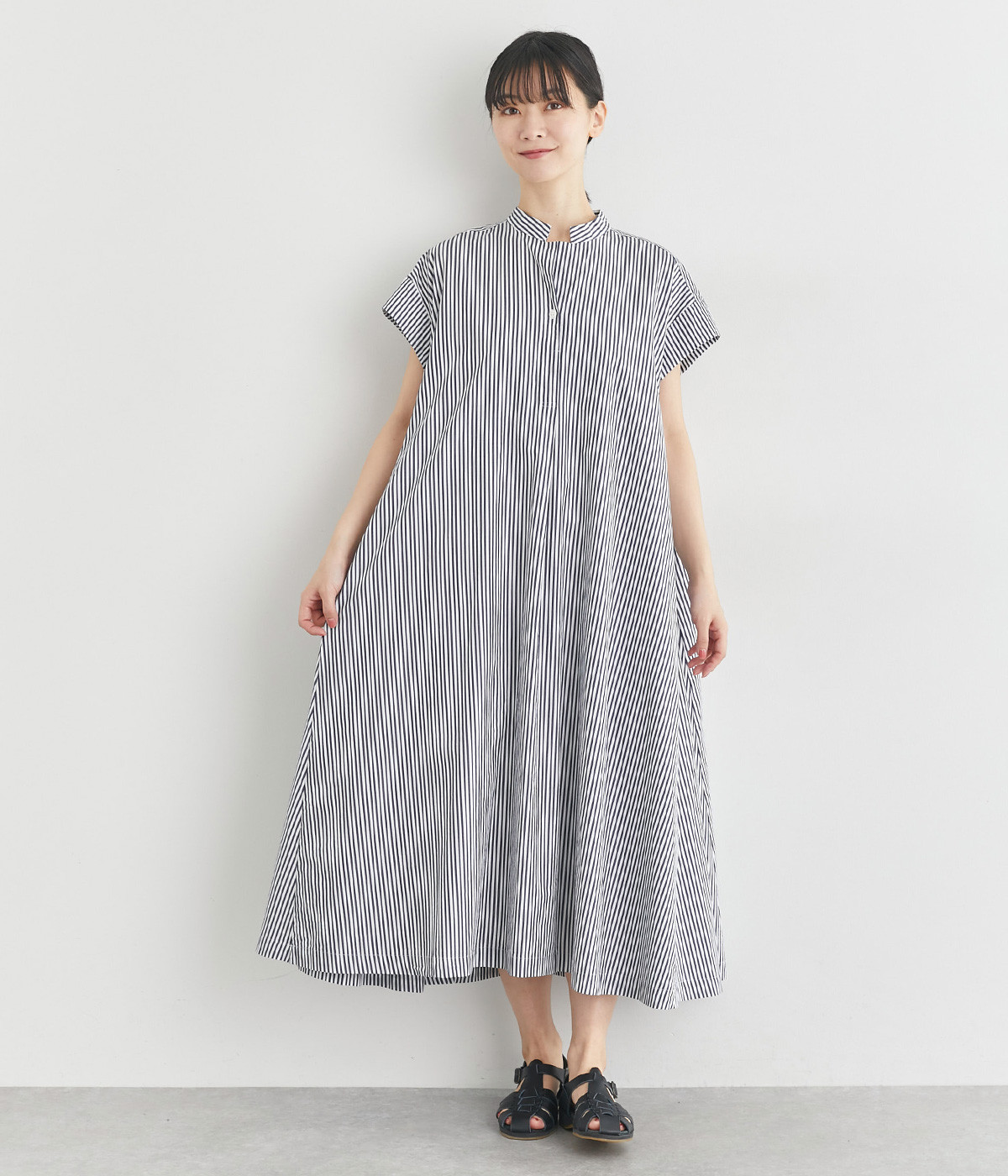 コットンフレンチスリーブワンピース(ネイビー系-ONESIZE)