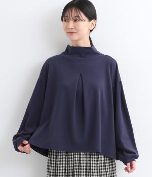 コットンヴィンテージピーチモックネックフロントタックプルオーバー(ネイビー-F)