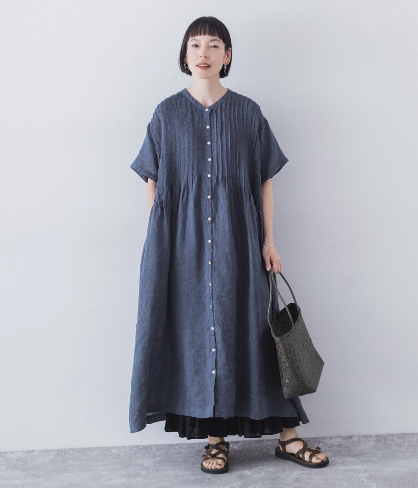 一部別注｜リネンシャンブレー　前ピンタックワンピース