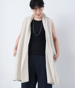 14番手リネン　切り替えガウン羽織(キナリ-ONESIZE)