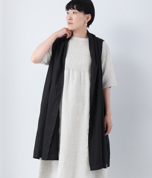 14番手リネン　切り替えガウン羽織(ブラック-ONESIZE)