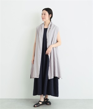 14番手リネン　切り替えガウン羽織(スチールグレー-ONESIZE)