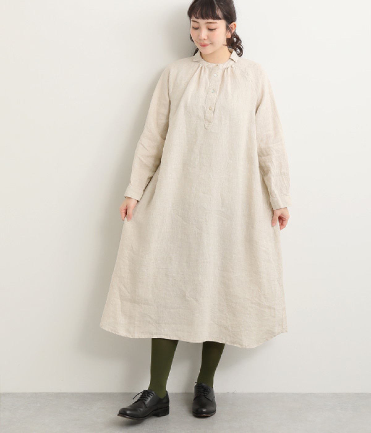 14番手リネン ヘンリーあきワンピース(キナリ-ONESIZE)