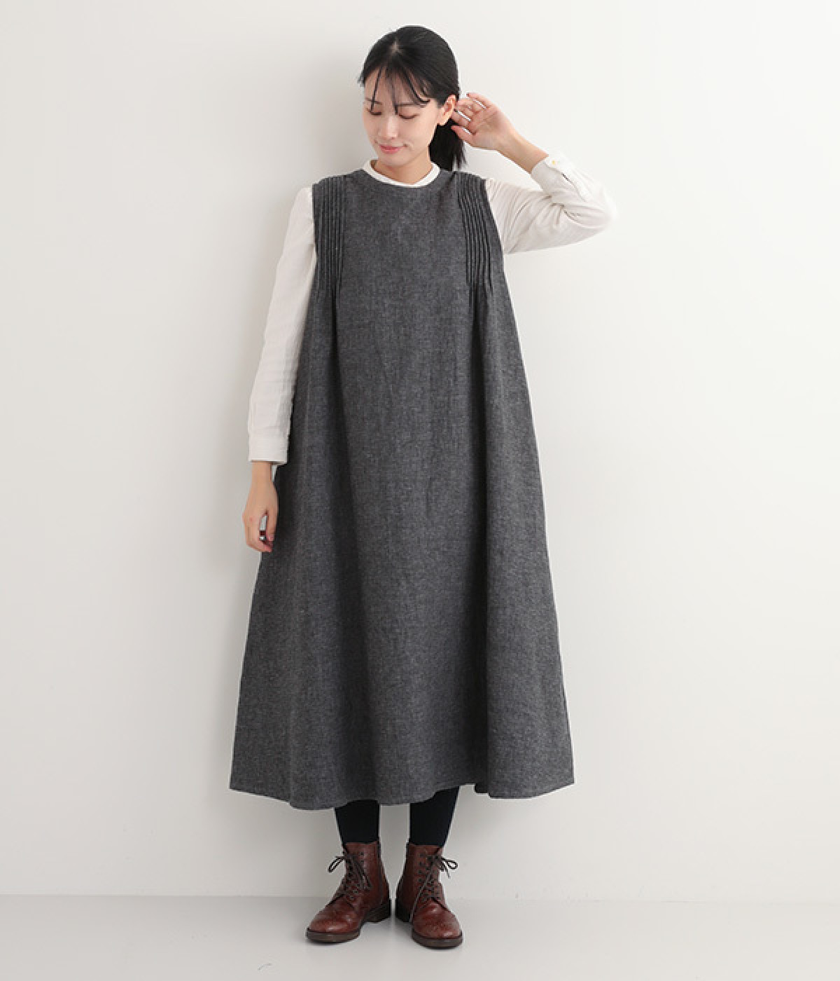 コットンリネンダブルガーゼ 2WAYジャンパーワンピース(グレー-ONESIZE)