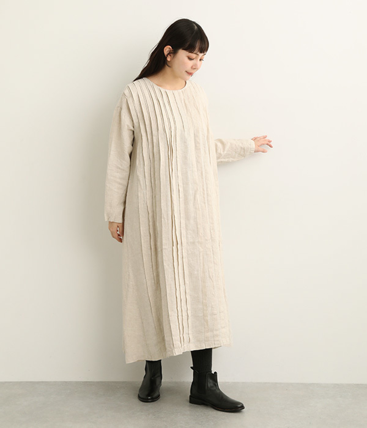 14番手リネン ピンタックバリエーションワンピース(キナリ-ONESIZE)