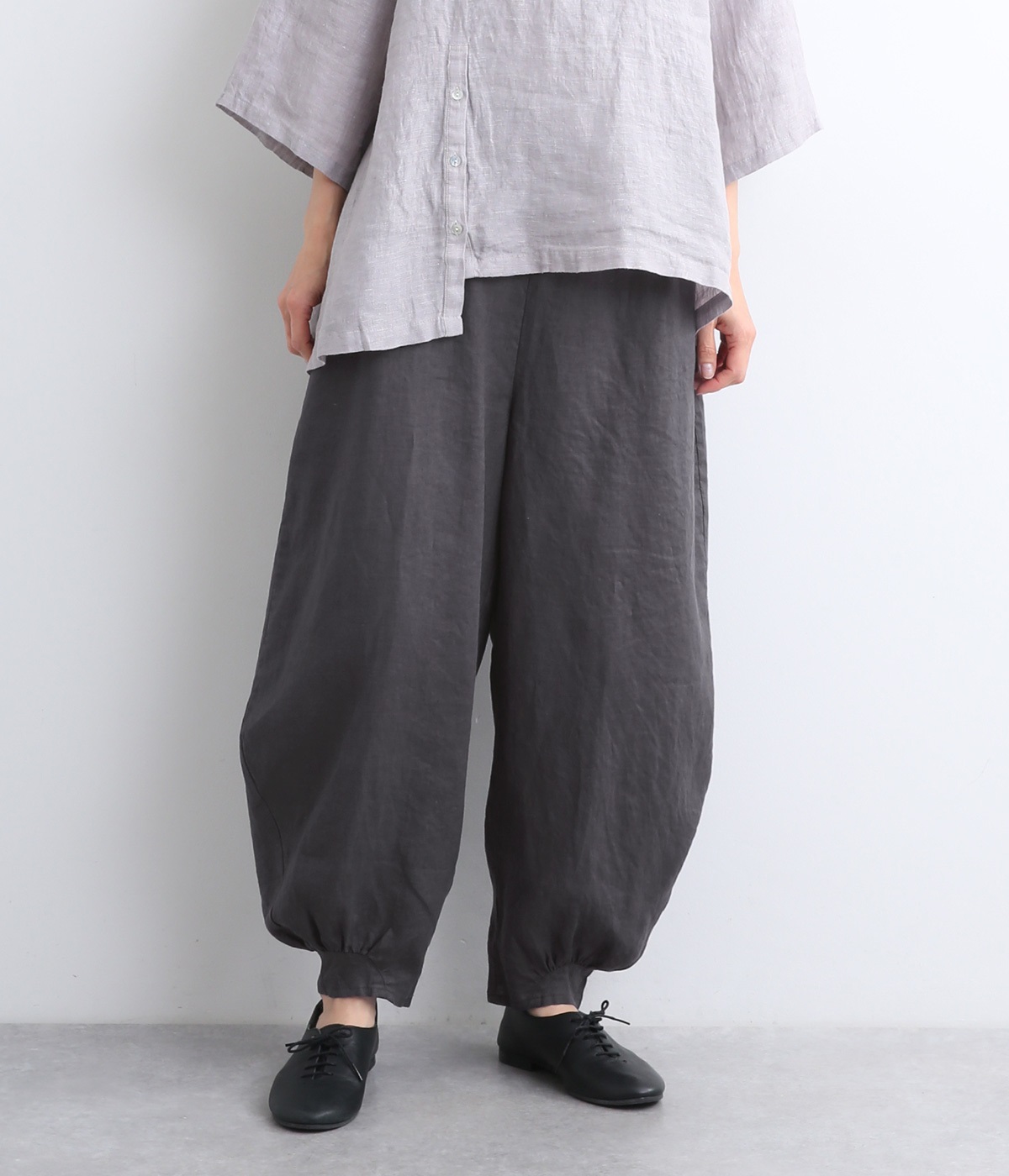 14番手リネン　後ゴム付きピエロパンツ(アッシュグリーン-ONESIZE)