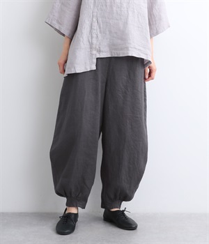 14番手リネン　後ゴム付きピエロパンツ(アッシュグリーン-ONESIZE)