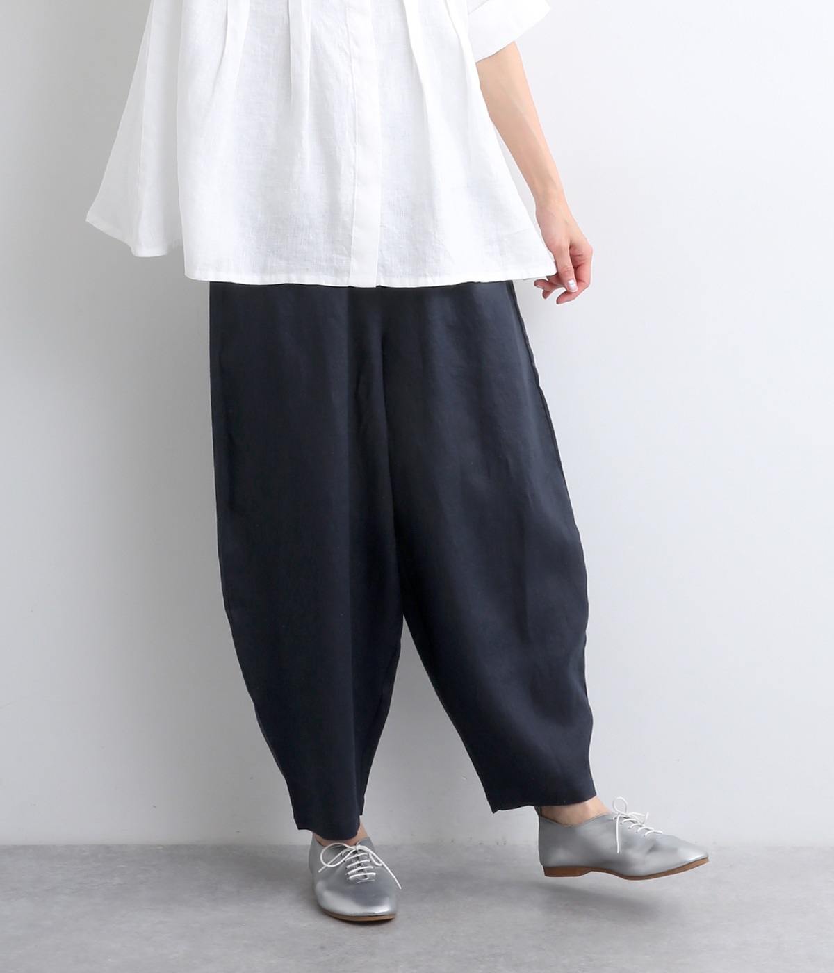 14番手リネン　バルーンパンツ(ネイビー-ONESIZE)
