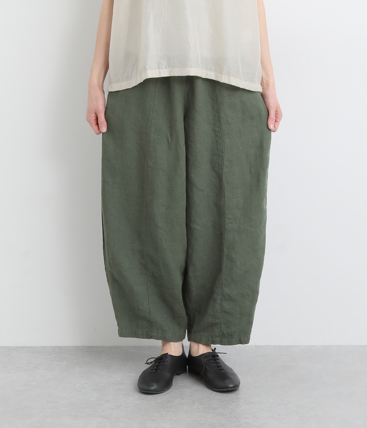 9番手リネン　バルーンパンツ(モスグリーン-ONESIZE)