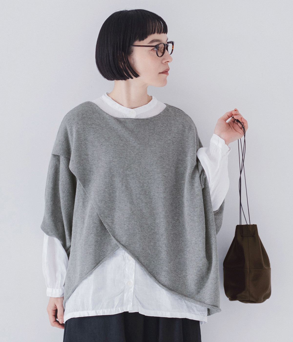 別注｜コットンニット2wayプルオーバー(グレー-ONESIZE)