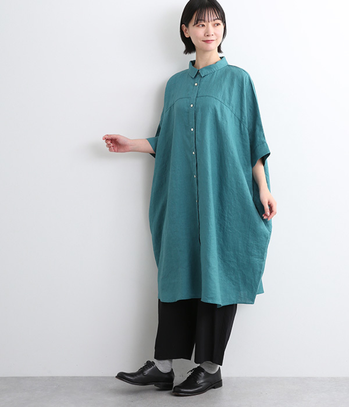 シャツ風チュニック(ターコイズ-ONESIZE)
