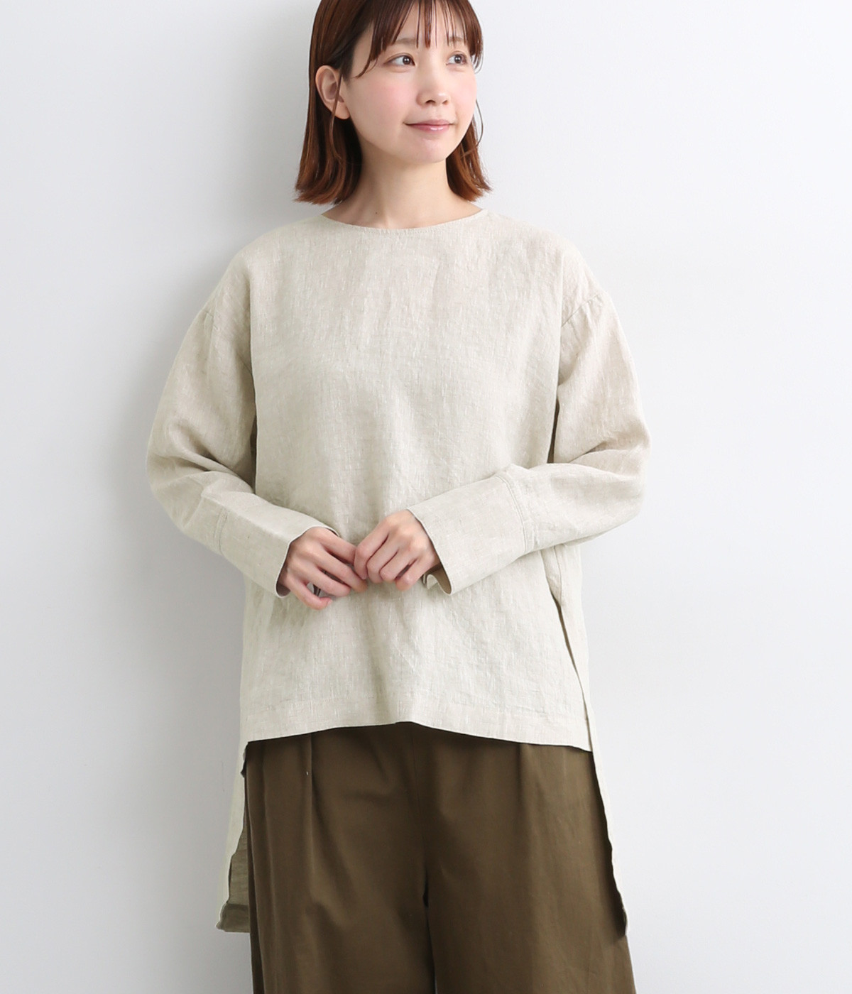 14番手リネン前後差サイドスリットプルオーバー(キナリ-ONESIZE)