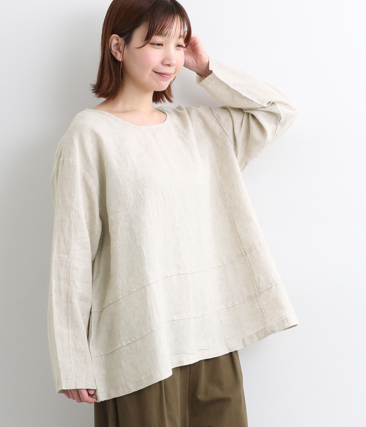 14番手リネンチェックピンタックプルオーバー(キナリ-ONESIZE)