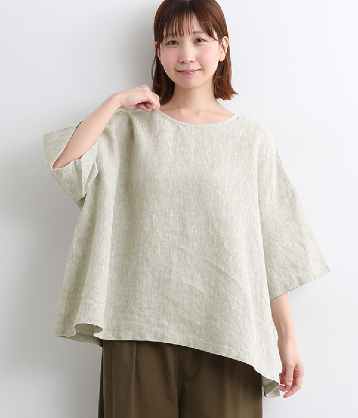 9番手リネンワイドプルオーバー(グレージュ-ONESIZE)