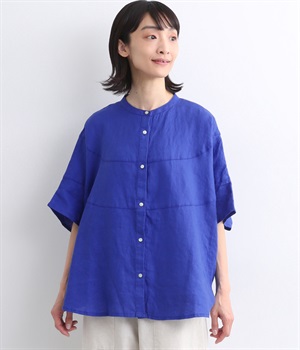 14番手リネン切り替えサークルブラウス(ロイヤルブルー-ONESIZE)