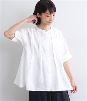 14番手リネン　タックバンドブラウス(オフ-ONESIZE)